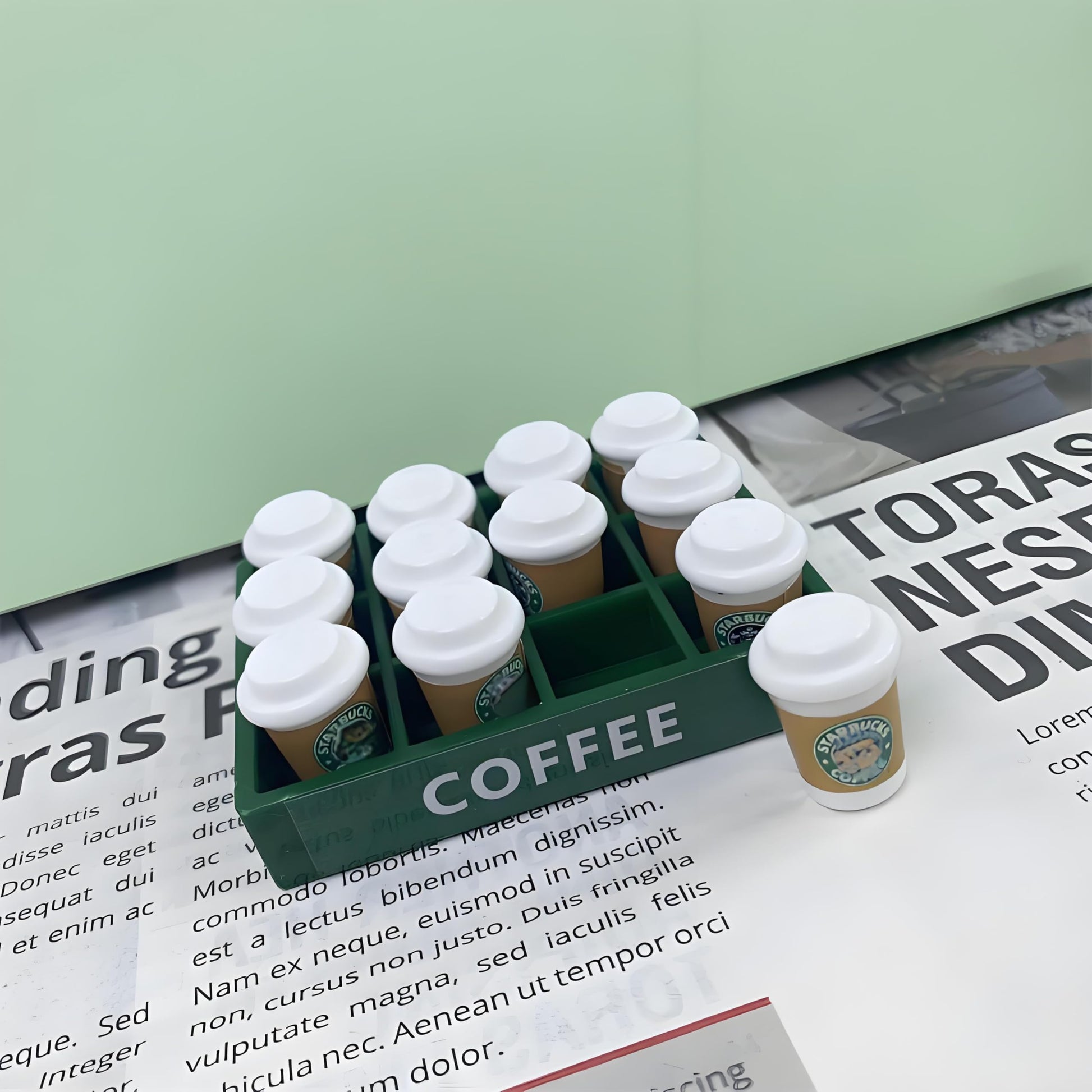 12-Piece Miniature RC Car Coffee Cup with Tray - Resin Soft Drink Set for 1/10 RC Crawler Accessories, Dollhouse Kitchen Décor, Compatible with SCX10