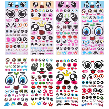 8PCS Big Eye Stickers, Swing Eye Stickers, Children's handicrafts with Nose and Mouth, self-Adhesive, Multiple Sizes and Colors, Easy to Tear Off