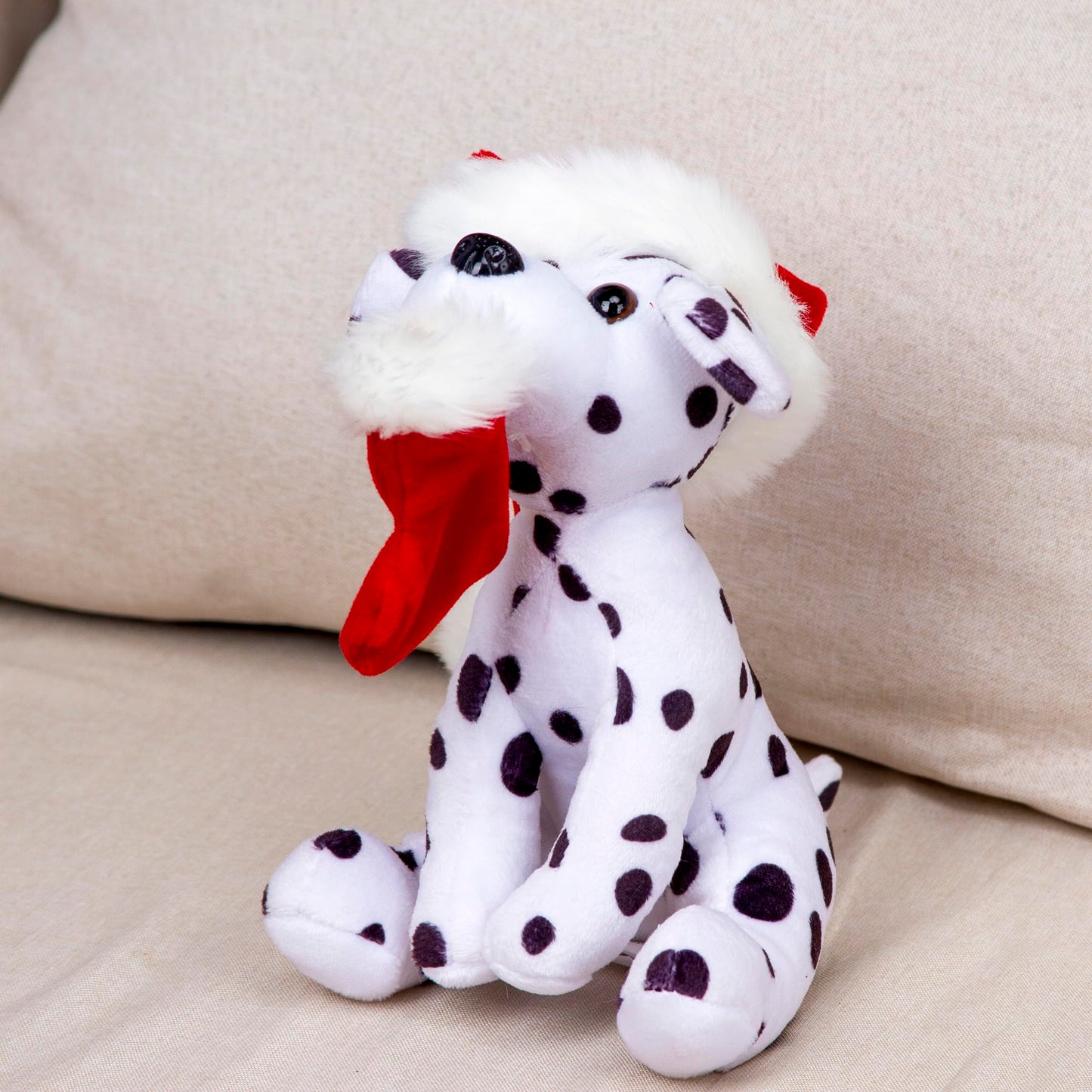 Plushland Xmas Pawpal with Santa Hat Stuffed Animals Plush Puppet Dog 8 Inches for Kids - A Perfect Christmas Day Gift on This Holiday for Babies
