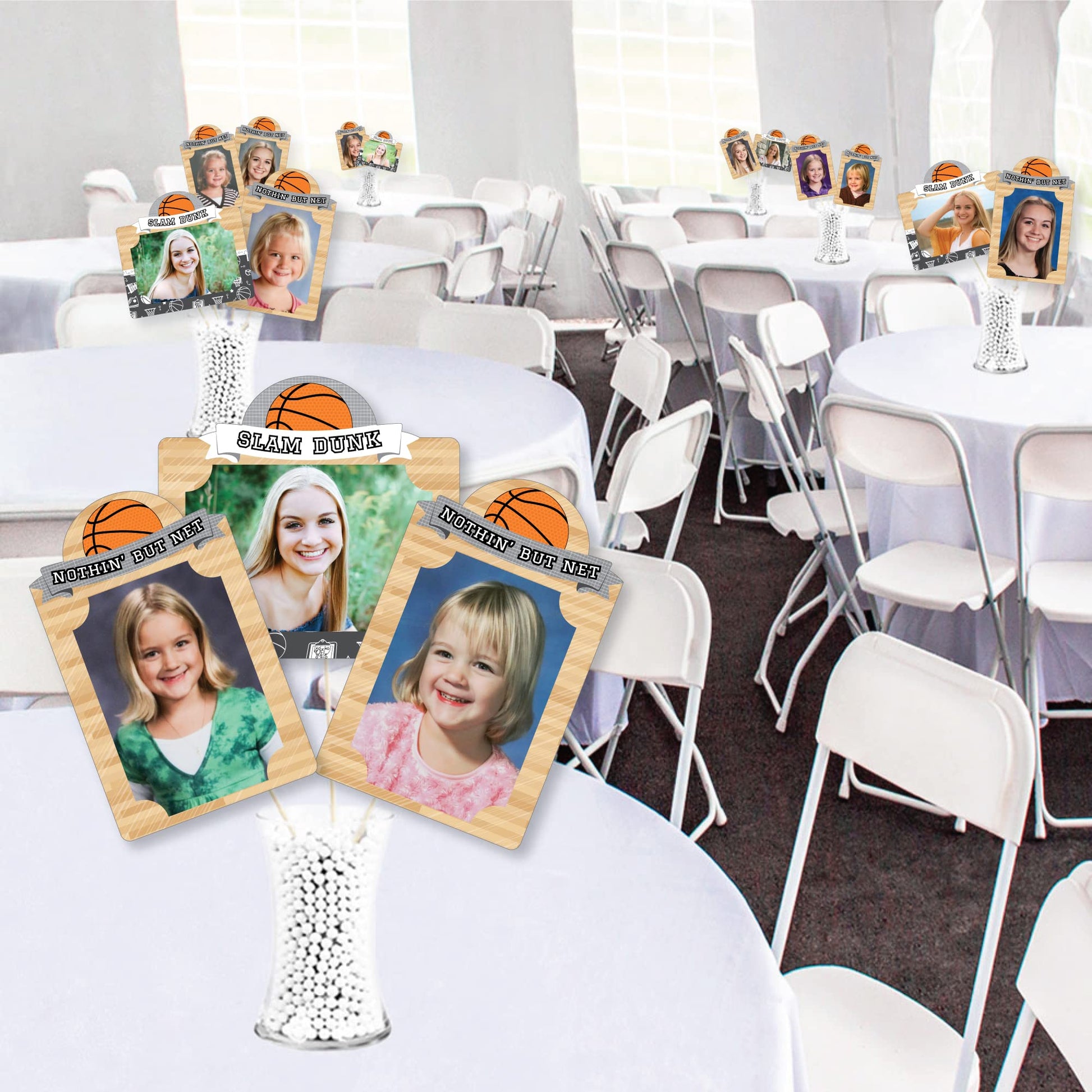 Big Dot of Happiness Nothin’ But Net - Basketball - Baby Shower or Birthday Party Picture Centerpiece Sticks - Photo Table Toppers - 15 Pieces