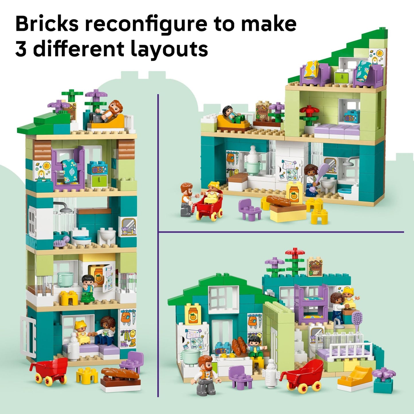 LEGO DUPLO Town 3 in 1 Modern Family House with Figures Building Toy - Learning Play Set for Toddler Boys & Girls, Ages 2+ - Fine Motor Skills Toys