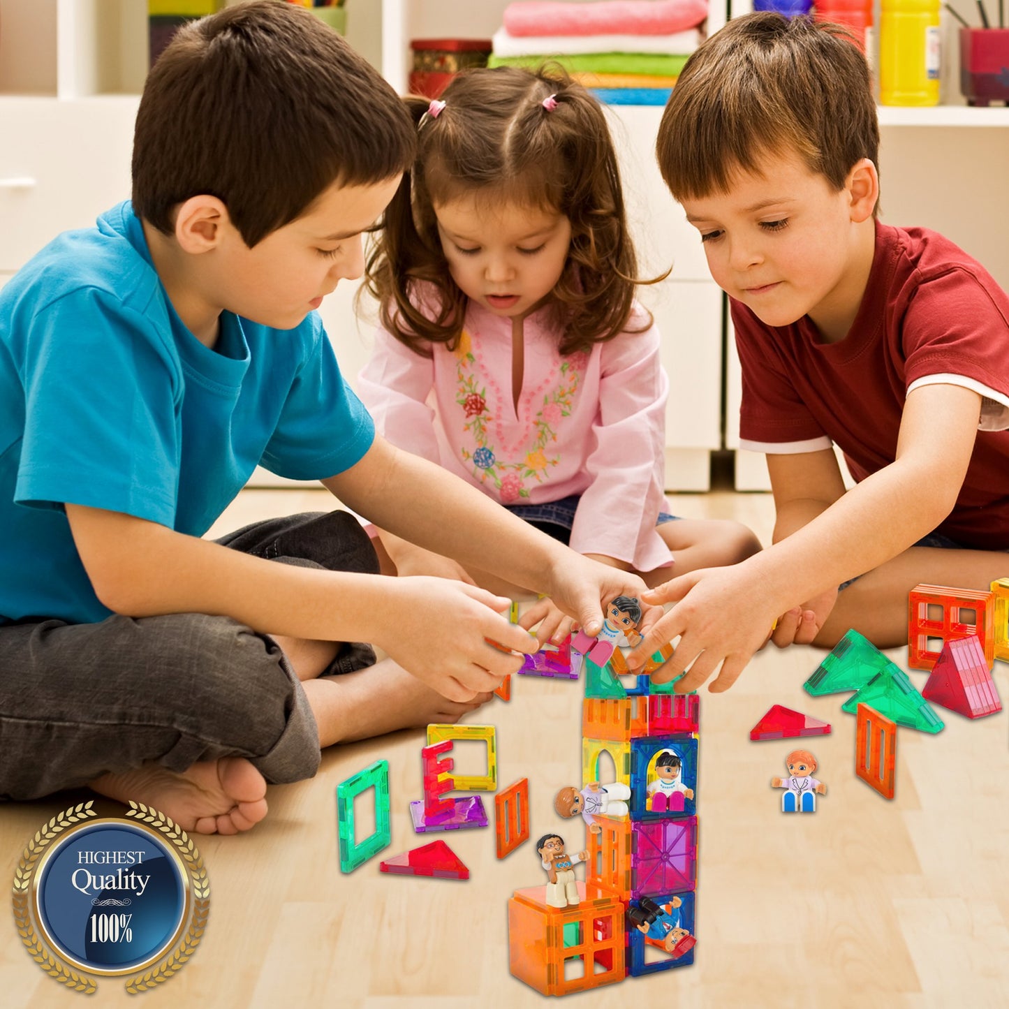 Magnetic Figures Set of 4-Toddlers Community Action Toy People, Magnetic Tiles Expansion Pack for Boys and Girls - Educational Stem Toys Add on Sets