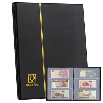 60 Pockets Currency Album - Banknotes Collecting Holder Leatherette Hard Cover Storage Book with Protective Case for Paper Folding Money Dollars Bills