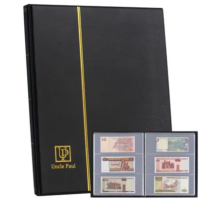 60 Pockets Currency Album - Banknotes Collecting Holder Leatherette Hard Cover Storage Book with Protective Case for Paper Folding Money Dollars Bills