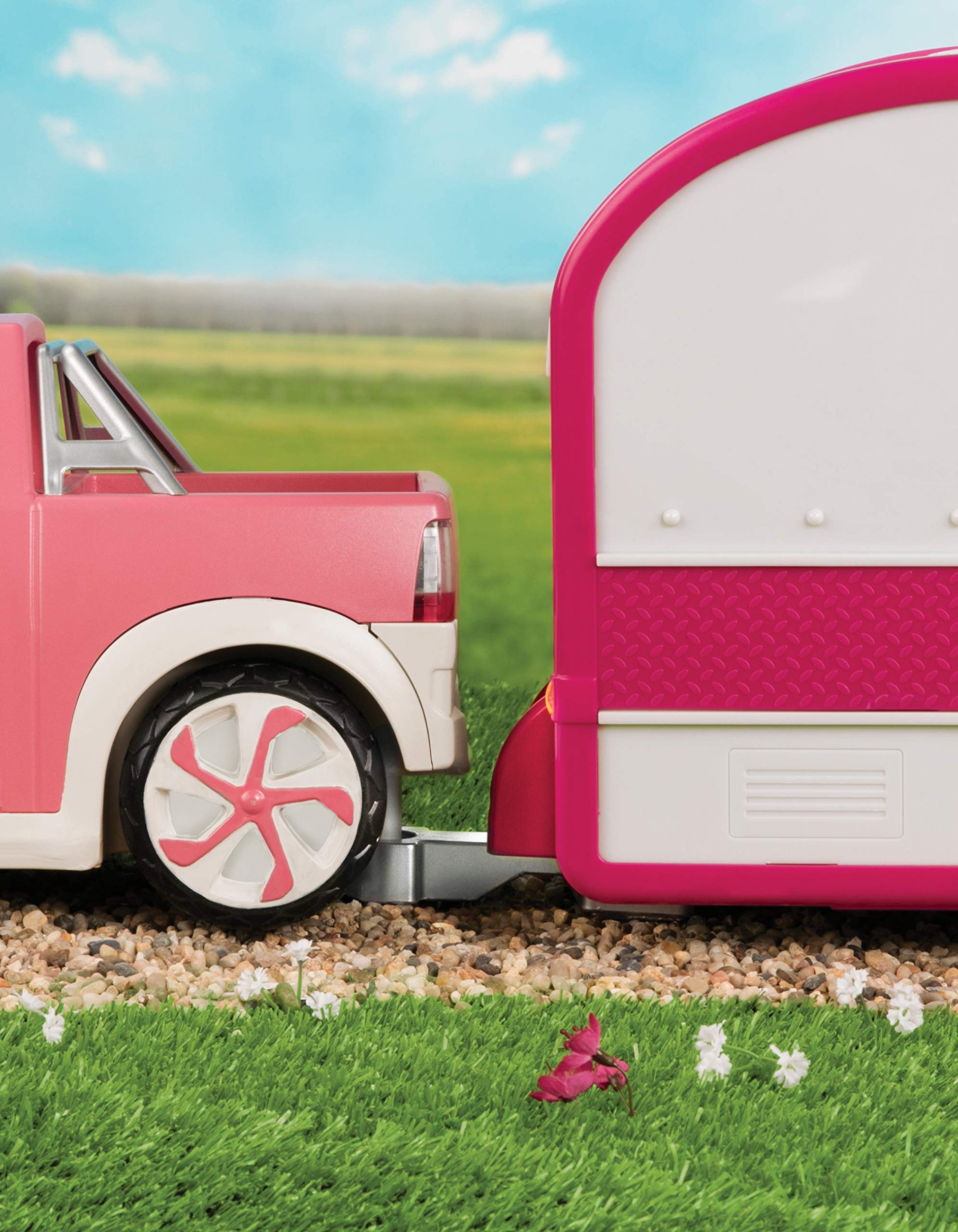 Lori - Pick - Up Truck for Mini Dolls - Pink Car for 6-Inch Dolls - Real Radio & Trailer Hitch - Music & Lights - 3+ Years- Ride & Shine Pickup Truck