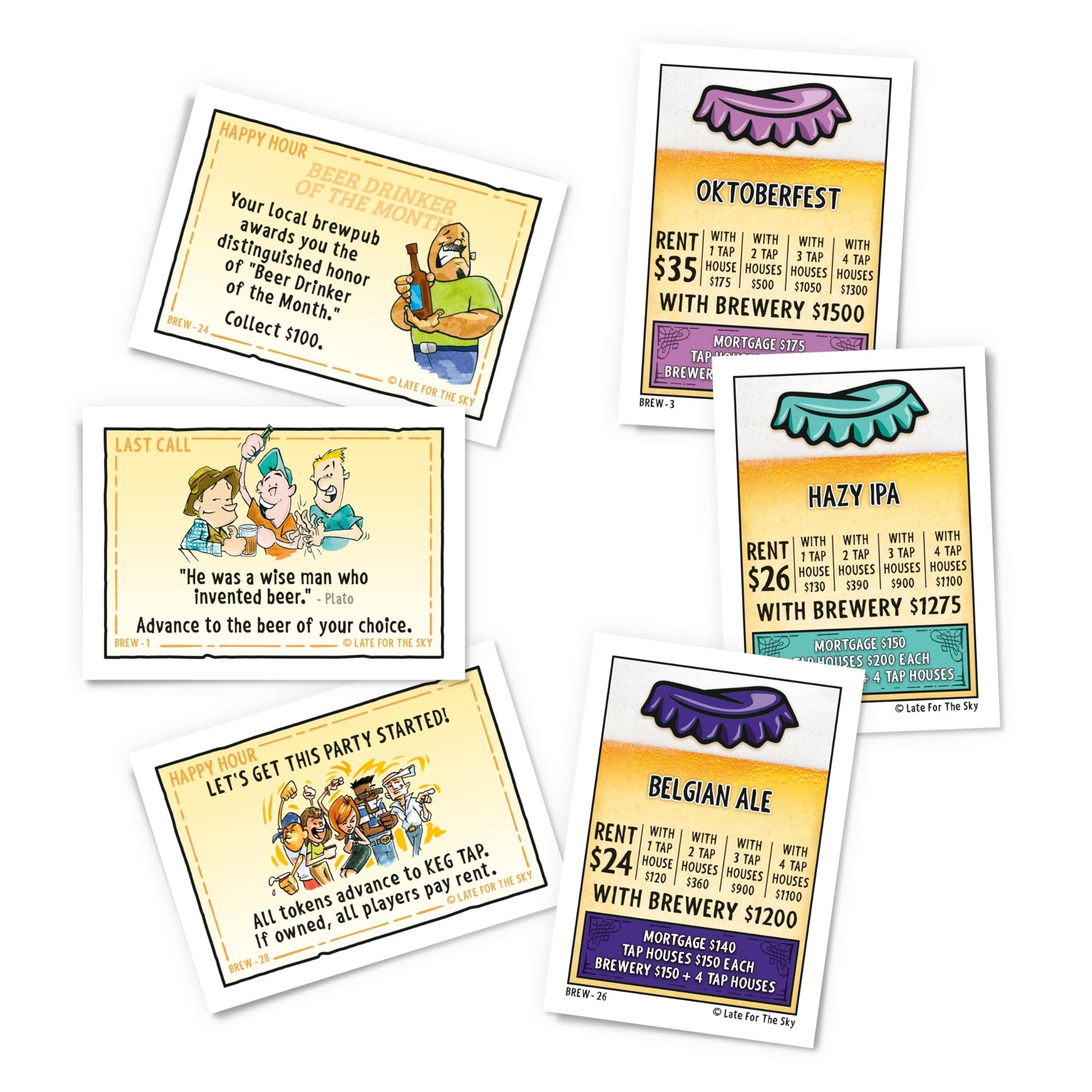 Late for the Sky Brew-Opoly Adult Beer Board Game, Opoly-Style Property Trading for 2-6 Players, Ages 21+, Party Strategy Game for Beer Lovers