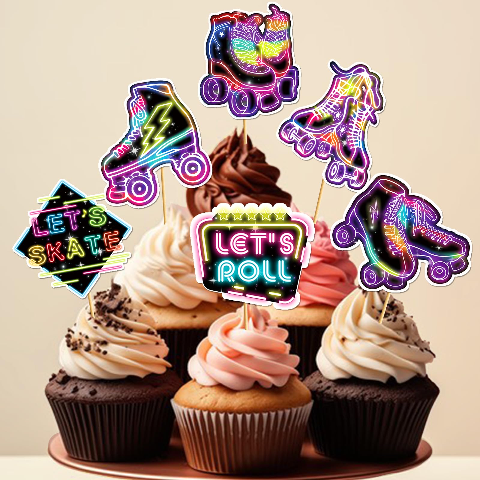 24 Pcs Roller Skating Cupcake Toppers Roller Skate Cake Decorations Roller Skating Party Decorations Cupcake Toppers for Roller Skate Birthday Party