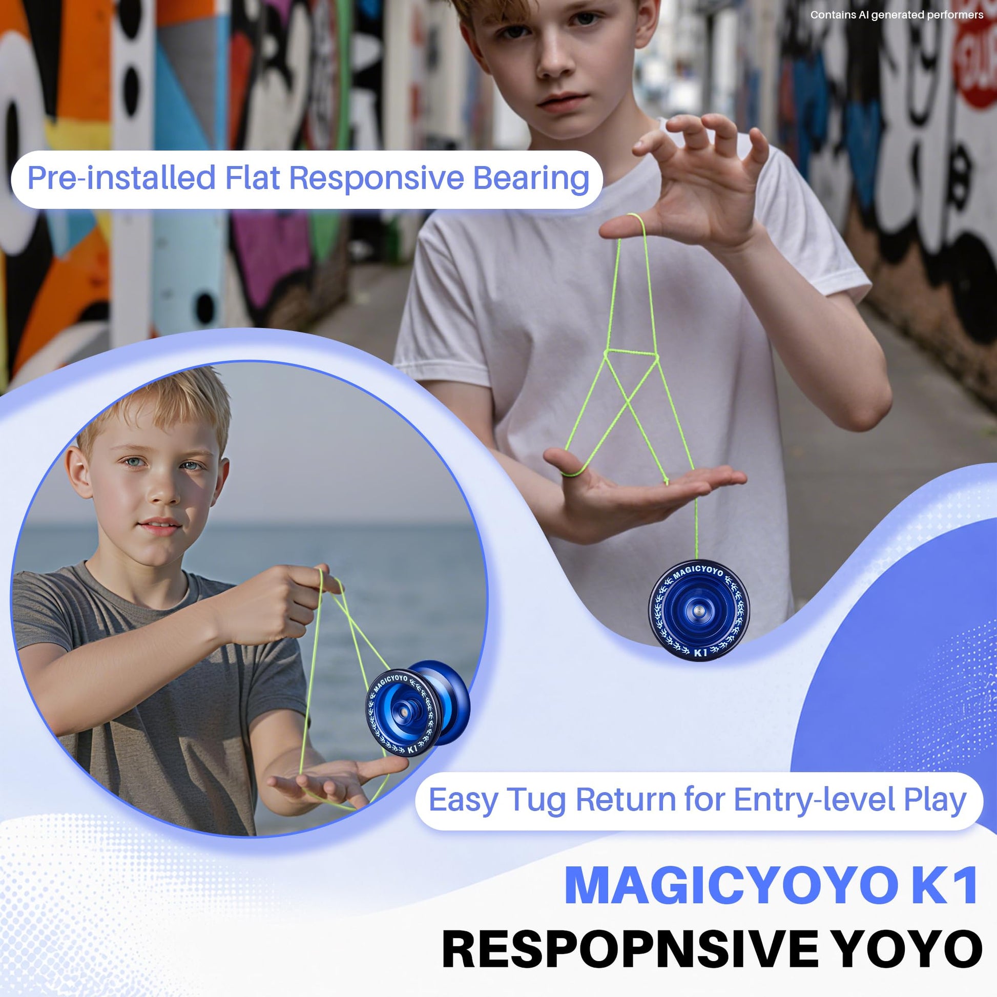 MAGICYOYO K1 Plastic Responsive YoYo for Kids 8-12 with Hubstacks-Dark Blue