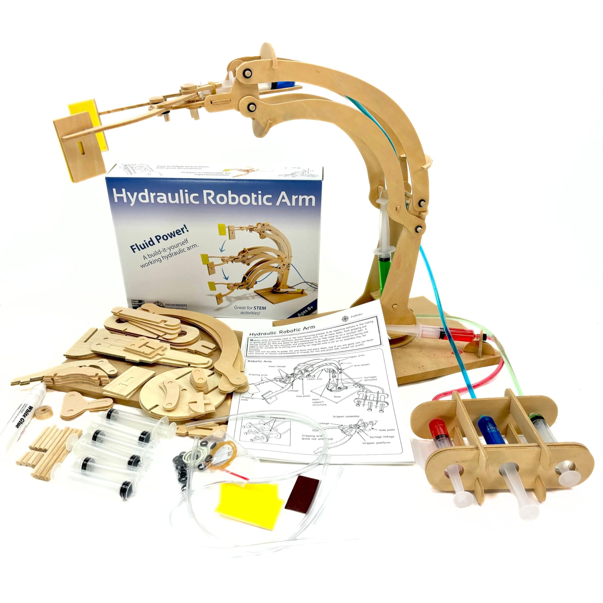 PATHFINDERS STEM Kit - Hydraulic Robotic Arm | Wooden Building Kit for Kids Ages 8-12 | Mechanical Engineering Toy | Hands-On STEM Project for Boys