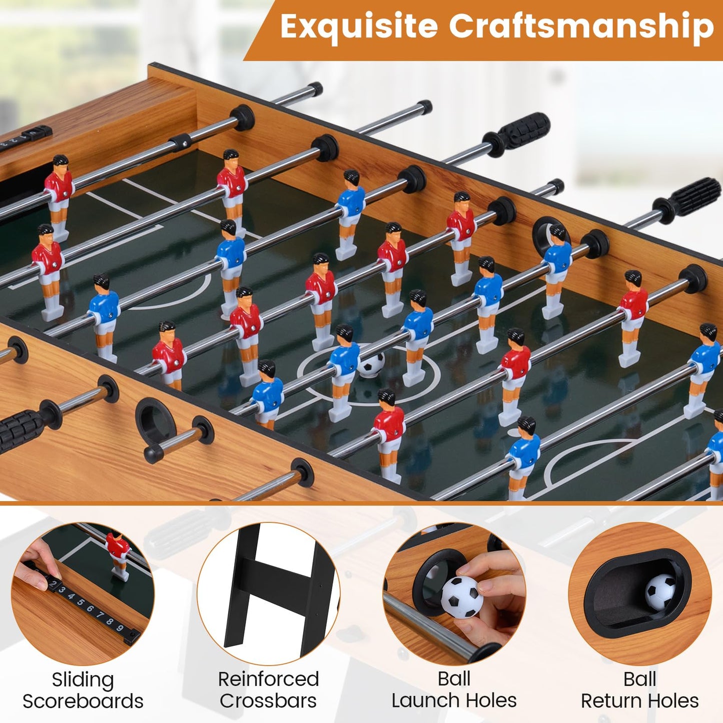 Goplus Folding Foosball Table, 48'' Full Competition Size Freestanding Soccer Game Table with 22 Players, 2 Balls, Space-Saving Foldable Arcade Table