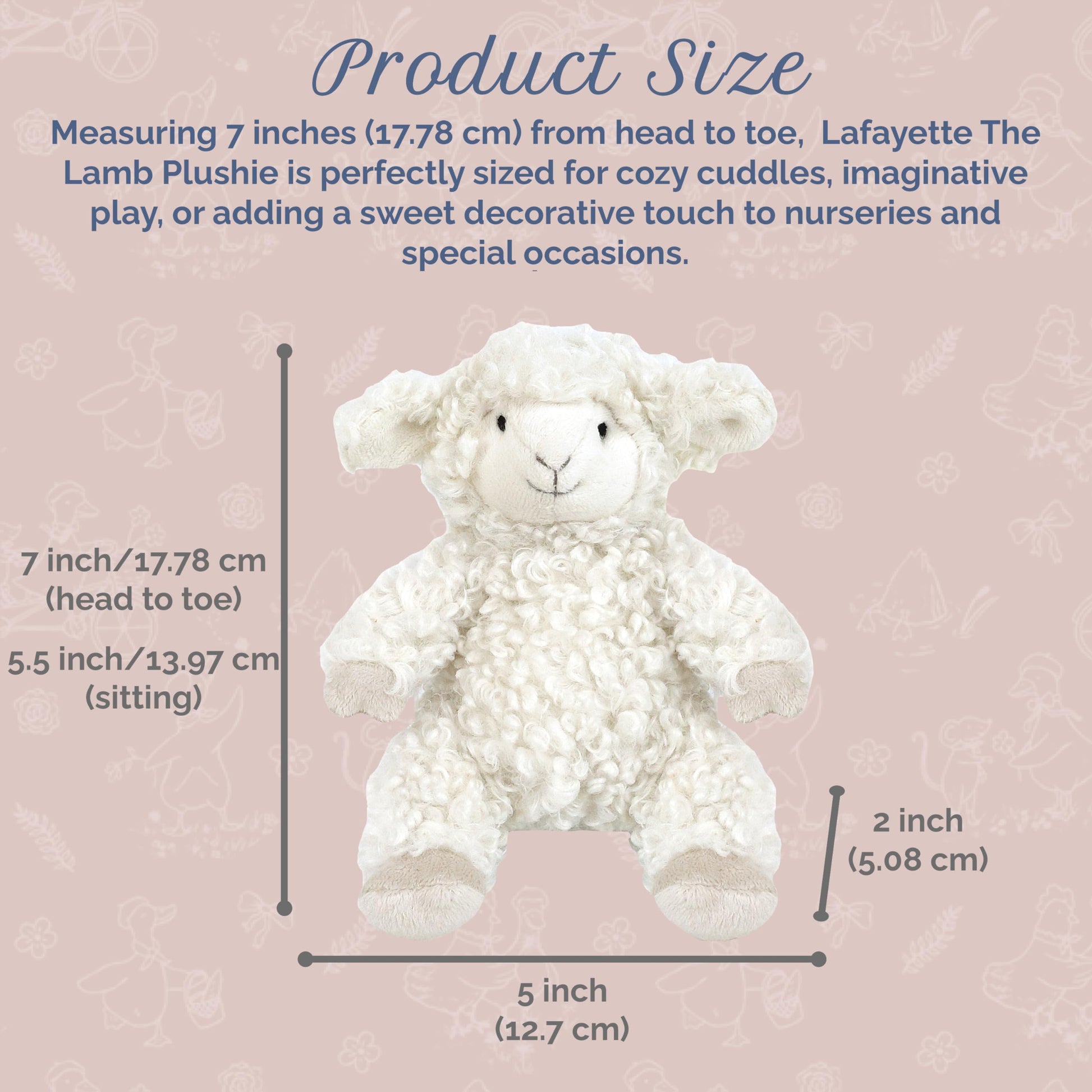 MON AMI Lafayette Lamb 7-Inch Stuffed Animal, Soft Lamb Plush Toy Gift