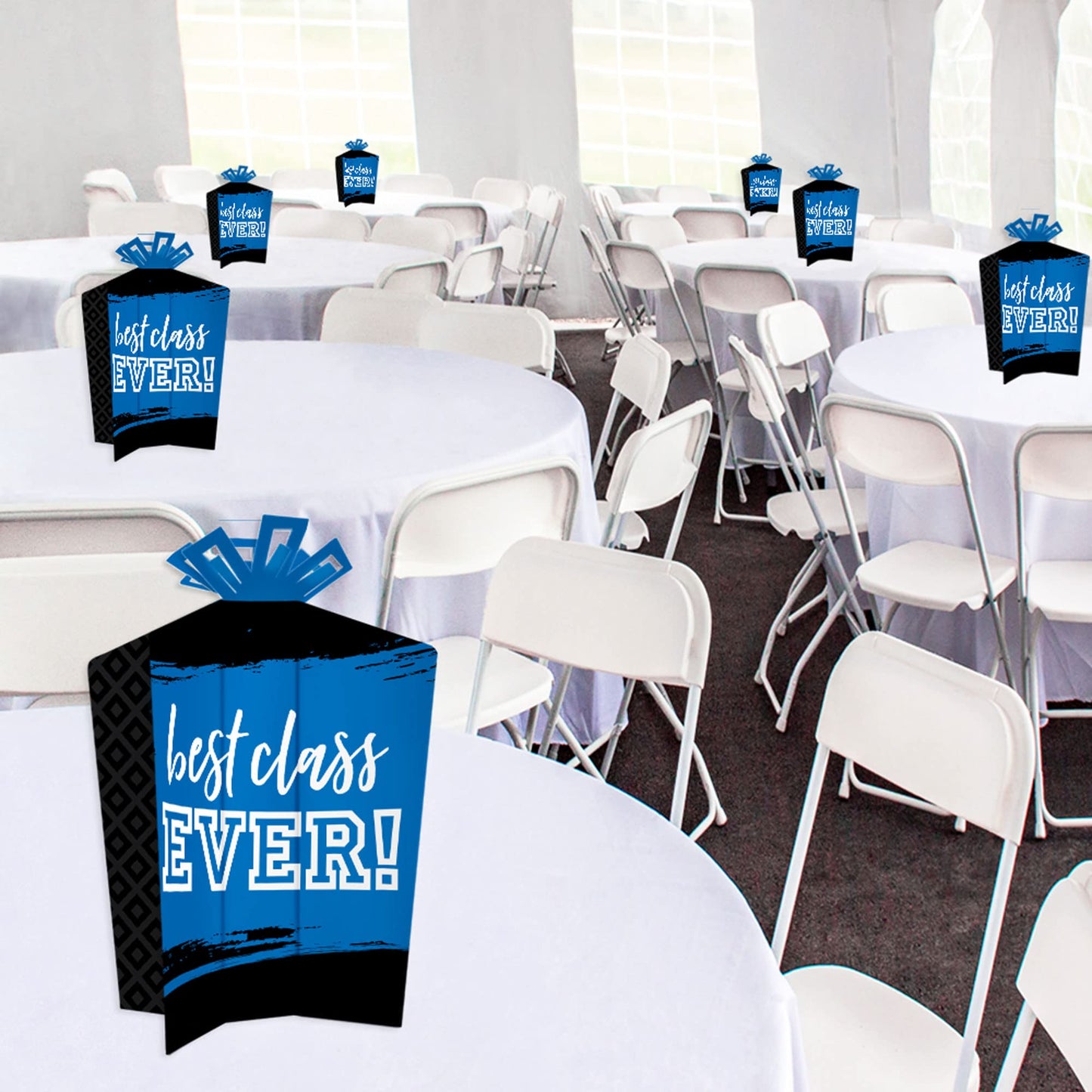 Big Dot of Happiness Reunited Blue - Table Decorations - Royal Blue School Class Reunion Party Fold and Flare Centerpieces - 10 Count