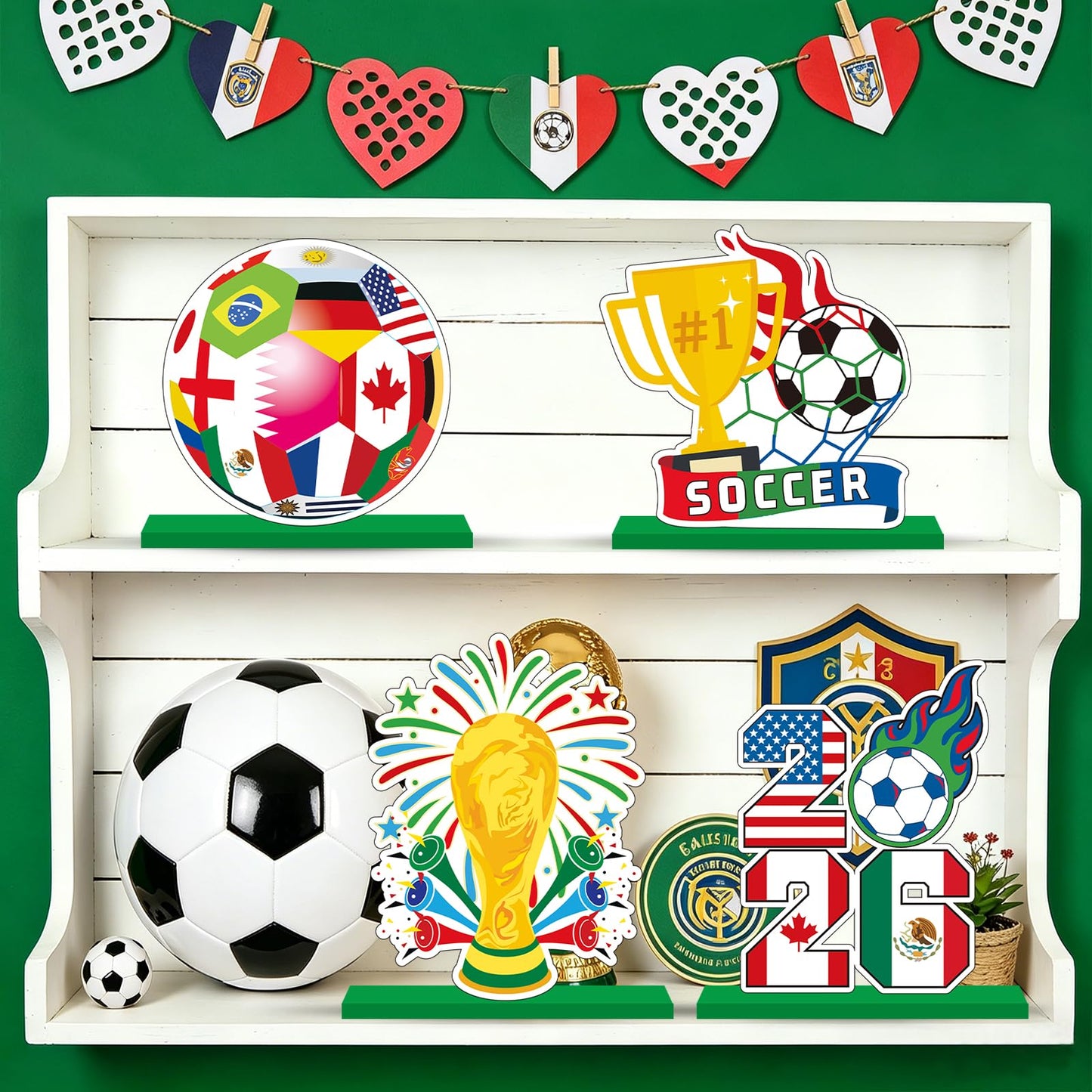 2026 World Soccer Cup Table Decorations Soccer Table Centerpieces Football Wooden Tabletop Decoration for Football Sports Competition Party Supplies