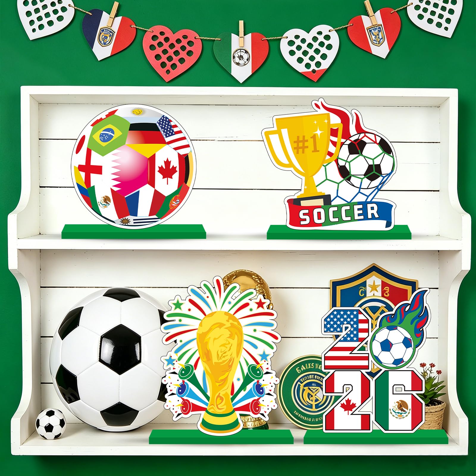 2026 World Soccer Cup Table Decorations Soccer Table Centerpieces Football Wooden Tabletop Decoration for Football Sports Competition Party Supplies