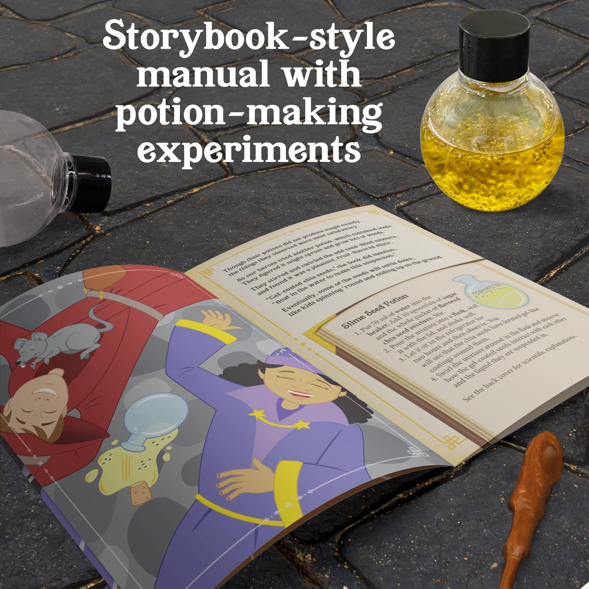Tasty Labs Wizard Potion Science Kit - Make 5 Magical Potions, Chemistry Experiments Safe to Drink, Includes Cauldron & Wand - Study Reactions