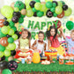 Pixel Miner Birthday Balloon Arch Kit - 121 Pcs Green Black Brown Balloons with Table Cover & Banner for Video Game Birthday Party Decorations