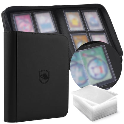 Top Loader Binder, 100 Toploaders and 100 Card Sleeves Included, Holds 128 Toploaders, 4 Pocket Toploader Binder for 3" x 4" Rigid Toploaders, Trading