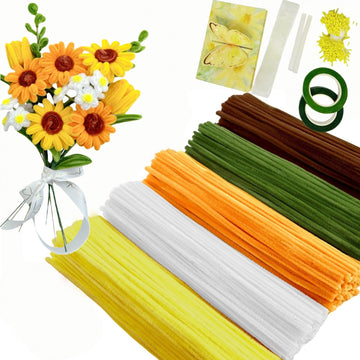 SYMHHA 450Pcs Pipe Cleaners Craft Kit for Flower Stamens, DIY Art Supplies for Kids& Adults,Complete Chenille Stems Set for Bouquet Decor,5Colors