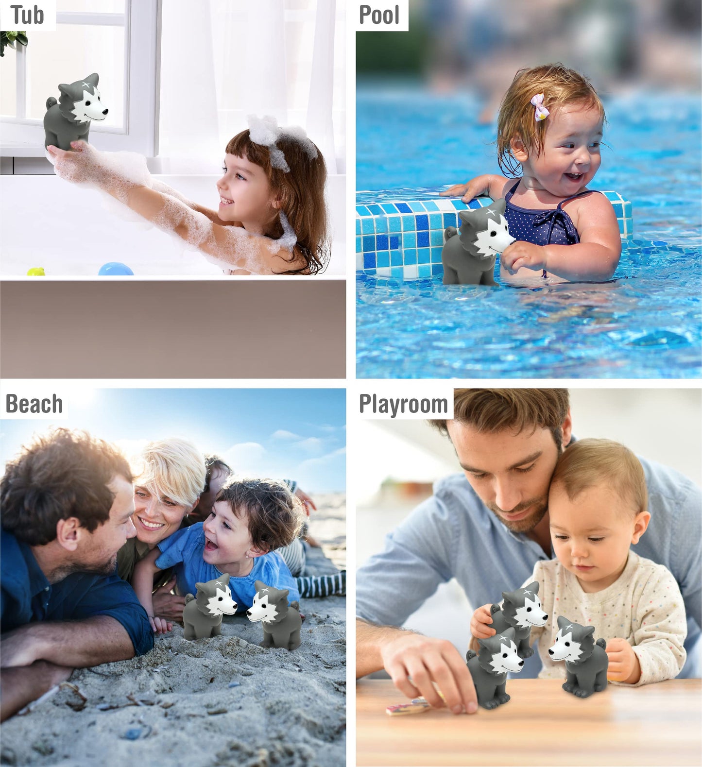 DolliBu Wolf Bath Buddy Squirter - Floating Wolf Rubber Bath Toy, Fun Water Squirting Bathtime Play For Toddlers, Cute and Soft Wild Life Animal Toy
