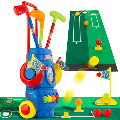 ToyVelt Toddler Golf Set - Kids Golf Clubs with 6 Balls, 4 Golf Sticks, 2 Practice Holes and a Putting Mat - Promotes Physical & Mental Development