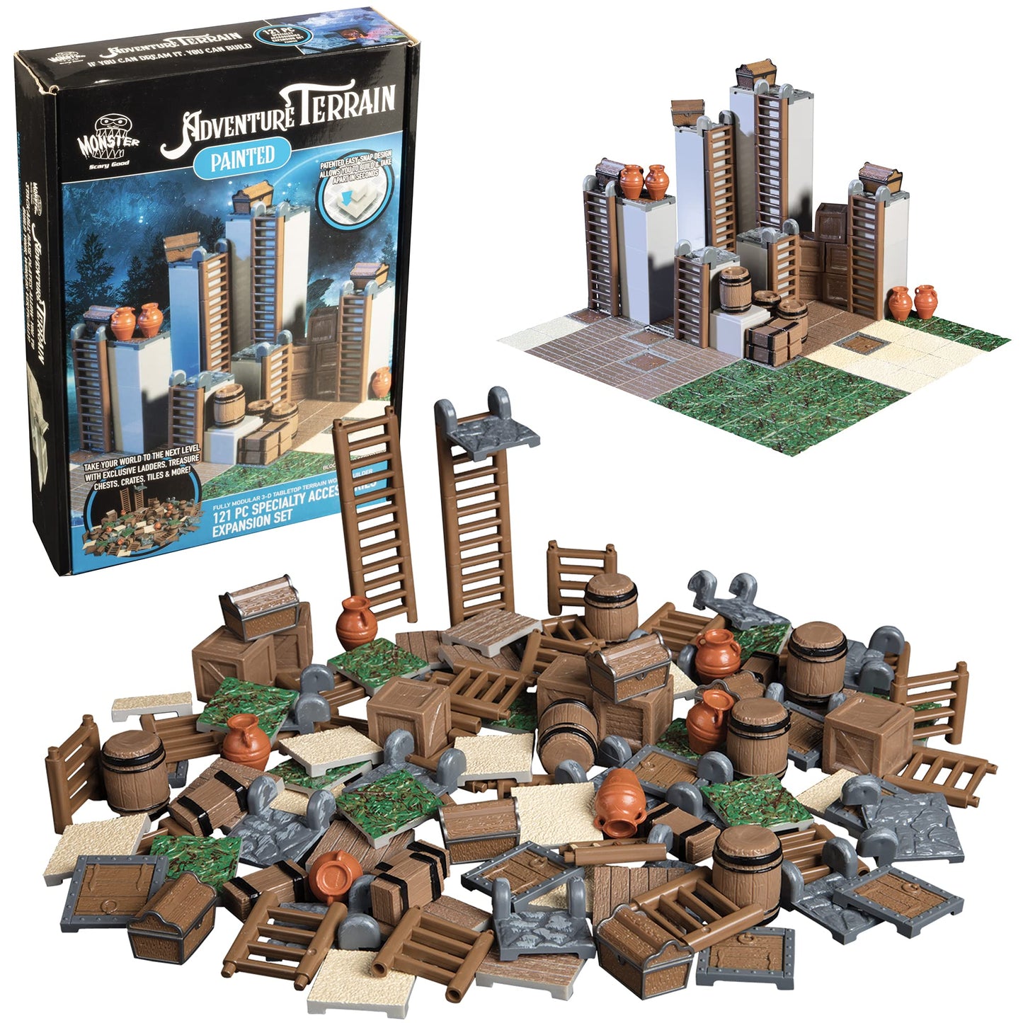 Monster Adventure Terrain 3D Interchangeable Builder System - 121pc Painted Specialty Accessories Set - Build Modular Worlds in a Snap & Elevate Your