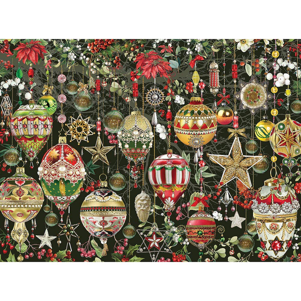 Bits and Pieces - 1000 Piece Jigsaw Puzzle for Adults - Christmas Ornaments - Holiday Tree Decoration Flowers Stars Winter Jigsaw Puzzle by Artist