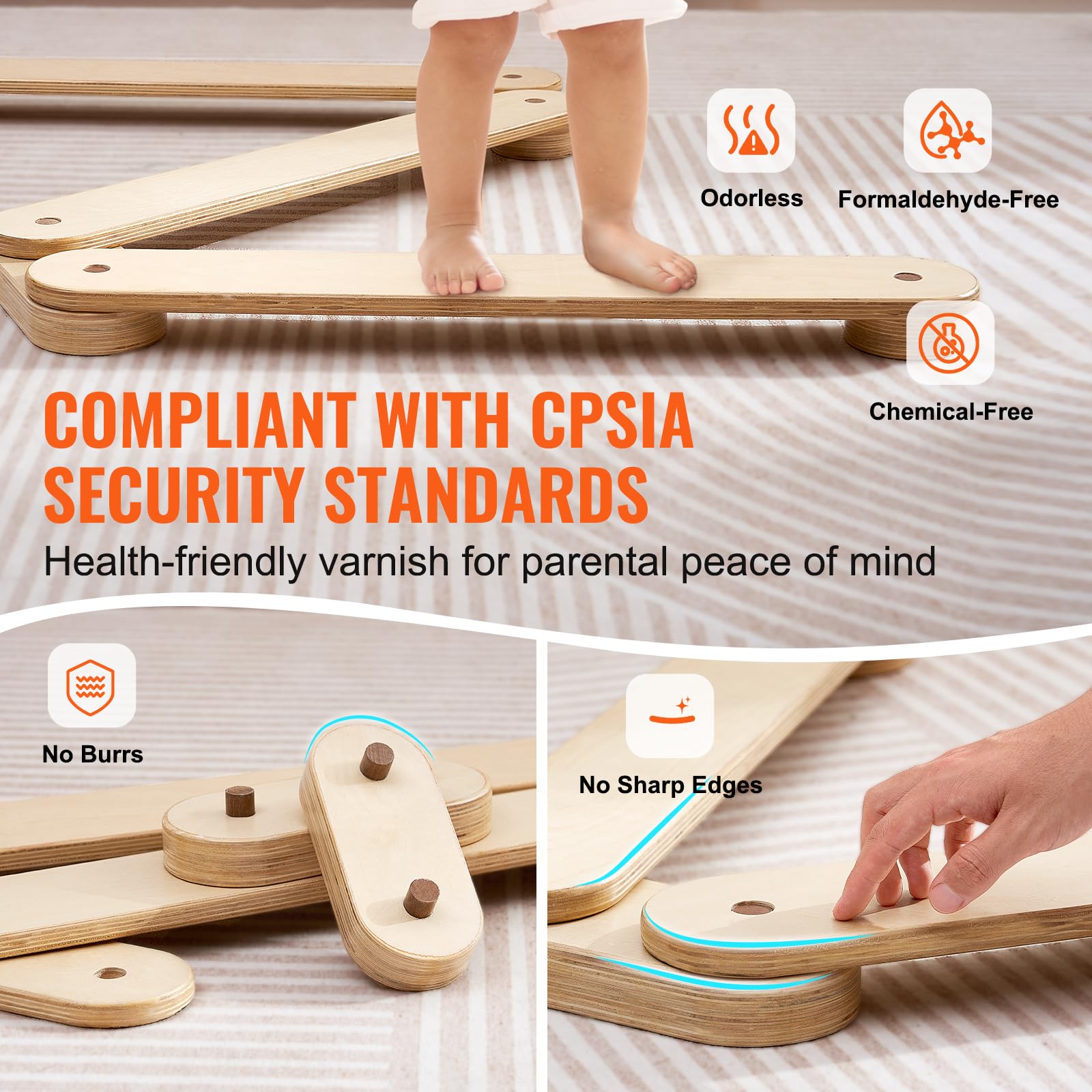 VEVOR Balance Beam Stepping Stones, 6 PCS Wooden Toddler Balance Boards, Montessori Toy for Kids 3-6, Build Coordination and Gross Motor Skills