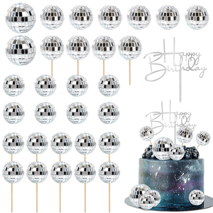 31pcs Disco Ball Cake toppers Happy Birthday Cake Topper 1970s Disco Ball Cake Picks Theme Cake Decor for Disco Theme Party Favor