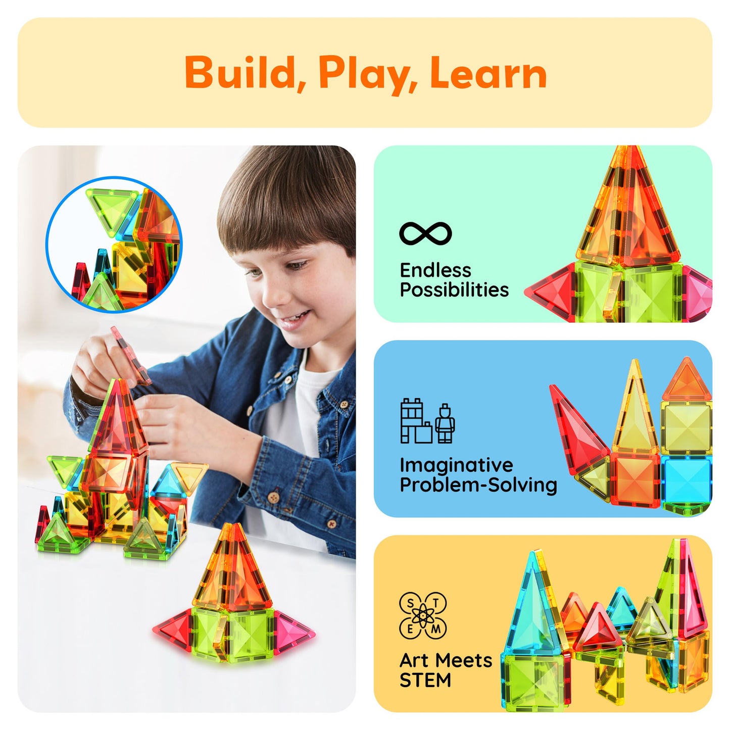 PicassoTiles 36pcs Mini Size Magnetic Tiles Magnet Toys Diamond Series Sensory Construction Building Blocks Set STEM Learning Travel Size Educational