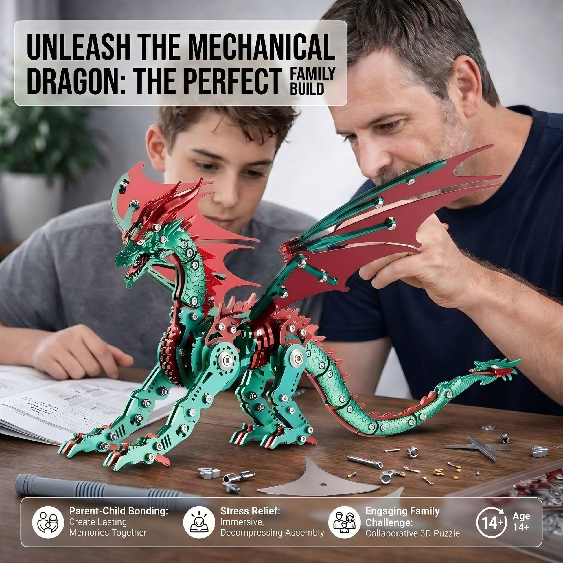 LONGPIN 3D Metal Puzzles for Adults, Mechanical Dragon Model Kit