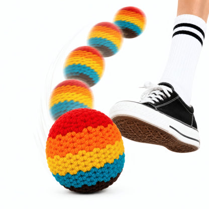 WWISTOA 3PCS Hacky Handmade Knitted Footbag, Assorted Footbag Crochet Hacky Balls for Adults, Soft Pellet Filled Sack for Hacky Skill Training, Random