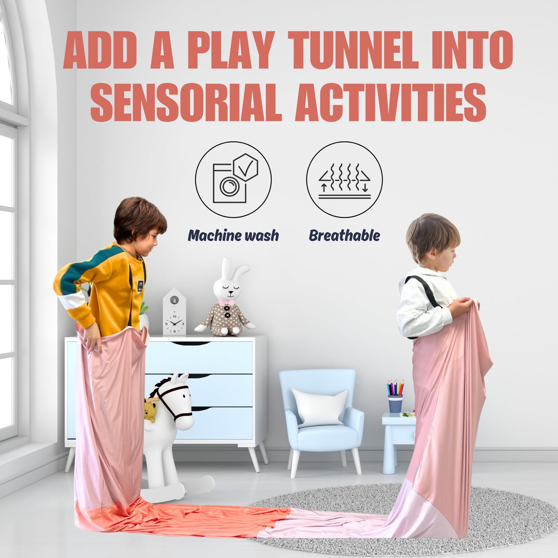 Sensory Compression Tunnel for Kids Play with Autism ADHD SPD - CPC Certification 10ft Crawl Resistance Tunnel Perfect for Toddler - Ideal for Home