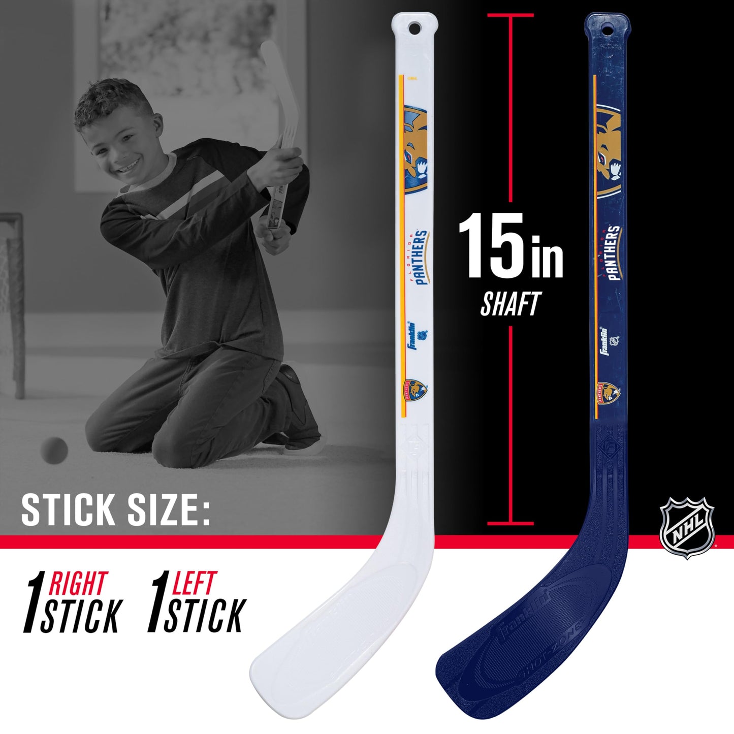 Franklin Sports NHL Florida Panthers Mini Hockey Set - Kids Indoor Knee Hockey Goal, Ball, 2 Mini Hockey Stick Combo Set - Youth NHL Team Indoor Toy