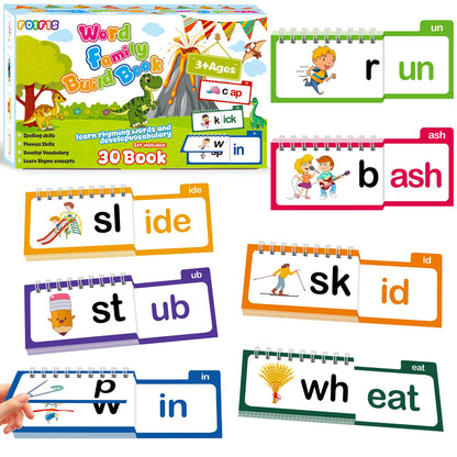 Word Family Build Book, 30 Read and Rhyme Flip Activity Book, Dinosaur ABC Learn to Read Phonics Flash Cards for Preschool/Kindergarten, CVC Words