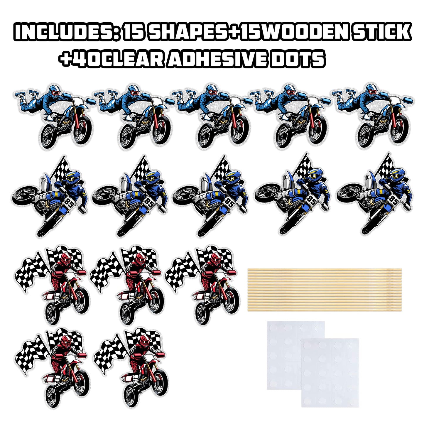 Racing Motorcycle Table Decorations - Motocross Theme Table Centerpiece - Extreme Sports Party Decorations Supplies - 15PCS