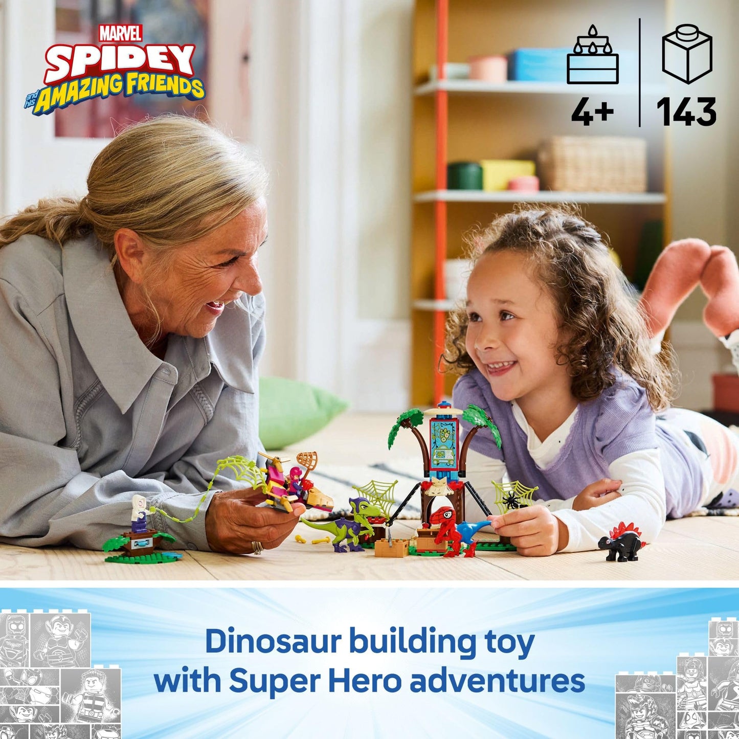 LEGO Marvel Spidey and His Amazing Friends Spidey and Gobby's Raptor Battle at Tree House HQ - Dinosaur Building Toy for Kids, Boys and Girls, Ages 4+
