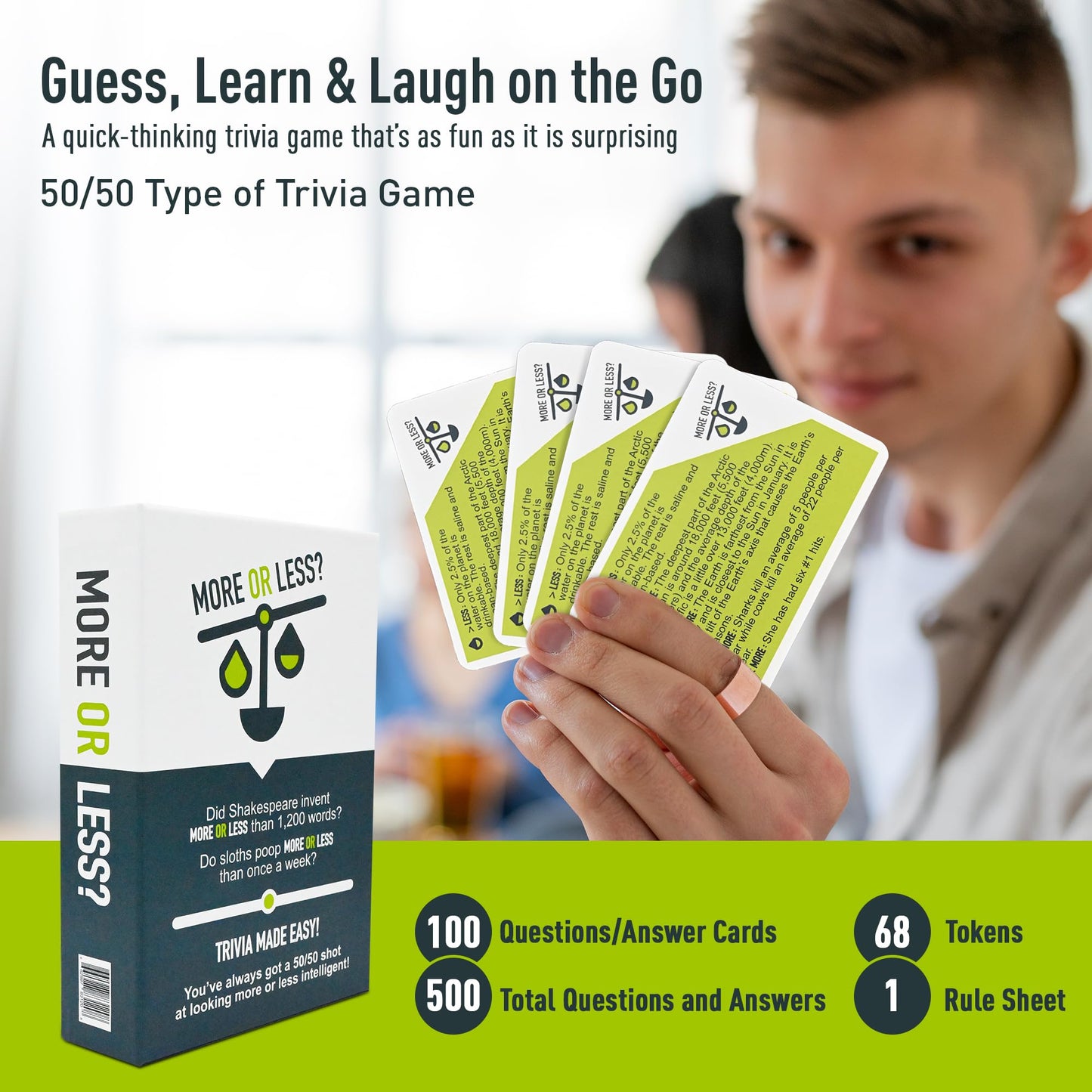 More Or Less? Trivia Card Game - Compact & Fun - Ideal for Travel, Families, Game Nights 5 Trivia Categories: Random, Places, Science & Tech, Nature