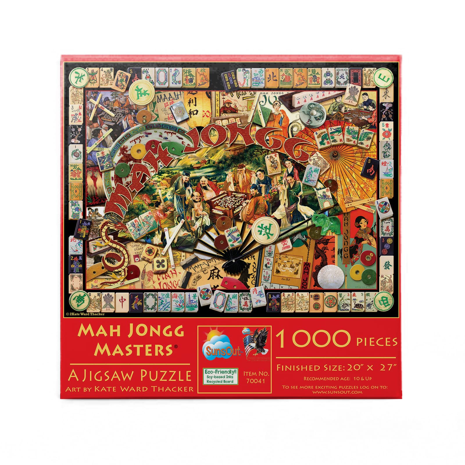 SunsOut Mah Jongg Masters Jigsaw Puzzle for Adults, 1000 piece Jigsaw Puzzle by Artist: Kate Ward Thacker - Finished Size 20" x 27" - MPN# 70041