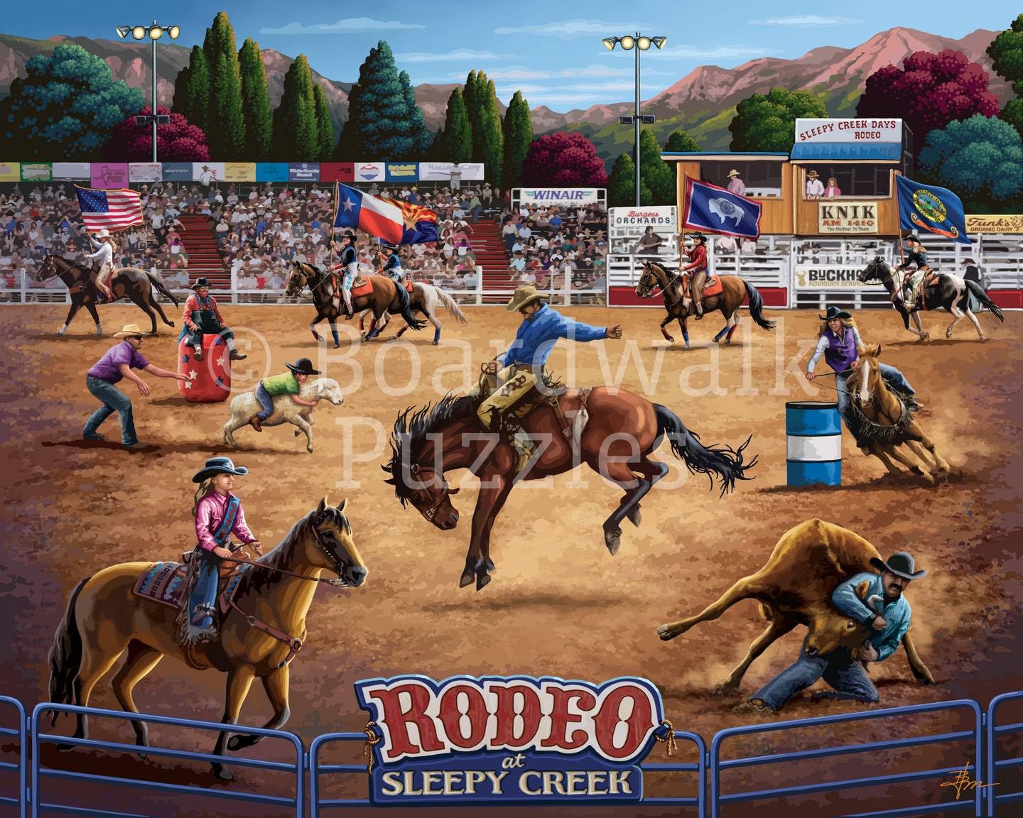 Boardwalk Rodeo at Sleepy Creek 500 Piece Jigsaw Puzzle Western Country Horses Puzzles with Premium Box, Gift for Adults and Family 16"x20"