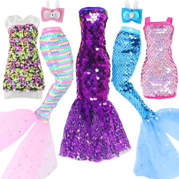 BLIJOLA Doll Clothes 5 Sets Sequins Dresses for 11.5 Inch Girl Doll Including 2 Mermaid Clothes Swimwear 1 Evening Dress 2 Casual Dress Party Outfits