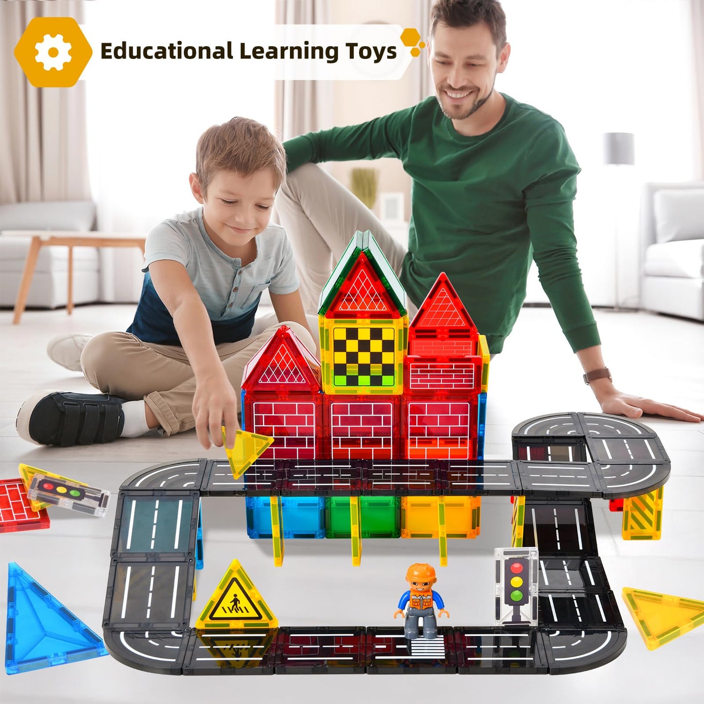 Aukit Magnetic Tiles Road Expansion Pack, Magnetic Building Blocks Construction Toys for 3+Year Old Boys Girls, Kids Toy Montessori Toys for Toddler.