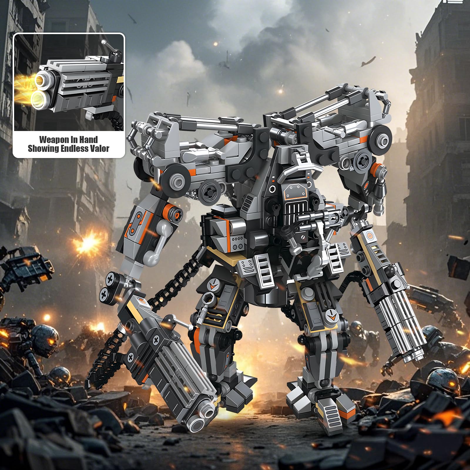 HIGH GODO Black Empire Mech Building Blocks Set for Adults, Motorized Robot Building Toy with Multiple Weapons, Combat Armor Style Warrior Collectible