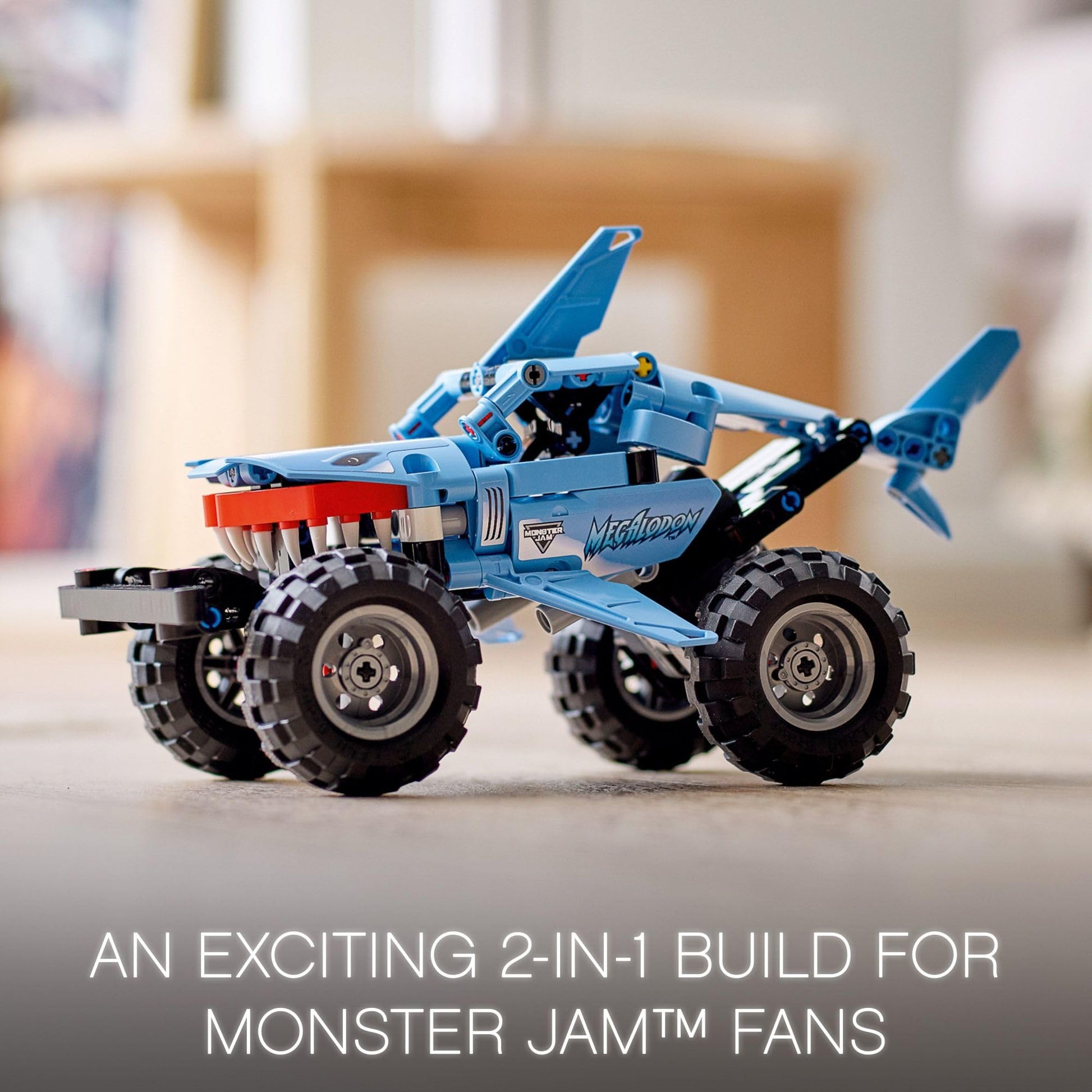 LEGO Technic Monster Jam Megalodon Building Set, 2 in 1 Pull Back Shark Truck to Lusca Low Racer Car Toy, DIY Building Toy Ideas for Outdoor Play