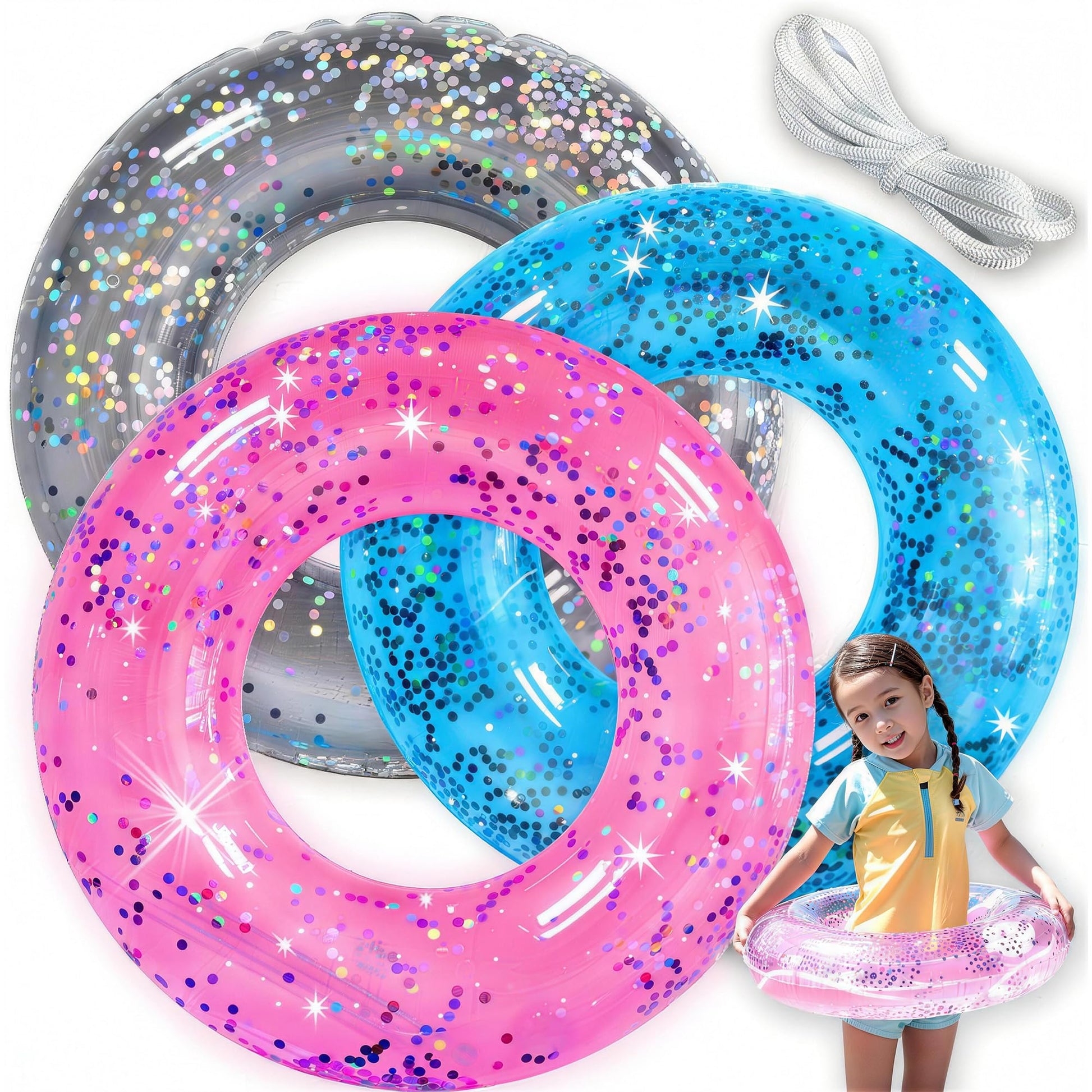 Pool Floats Kids 3 Pack, Inflatable Swim Rings for Kids Pool Tubes Toys, Pool Floats Ring Toys, Summer Beach Swimming Pool Floats Party Supplies +