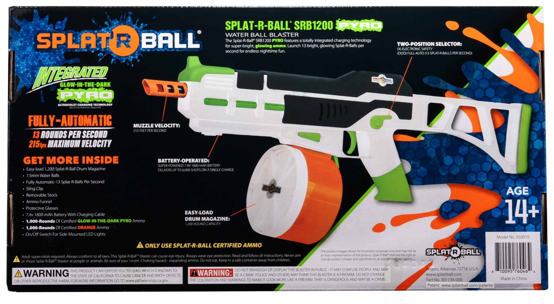 SplatRball 1200 Pyro Glow-in-The-Dark Gel Ball Water Bead Blaster Gun Kit. Splat R Ball Everything with The Electric Blaster able to Shoot up