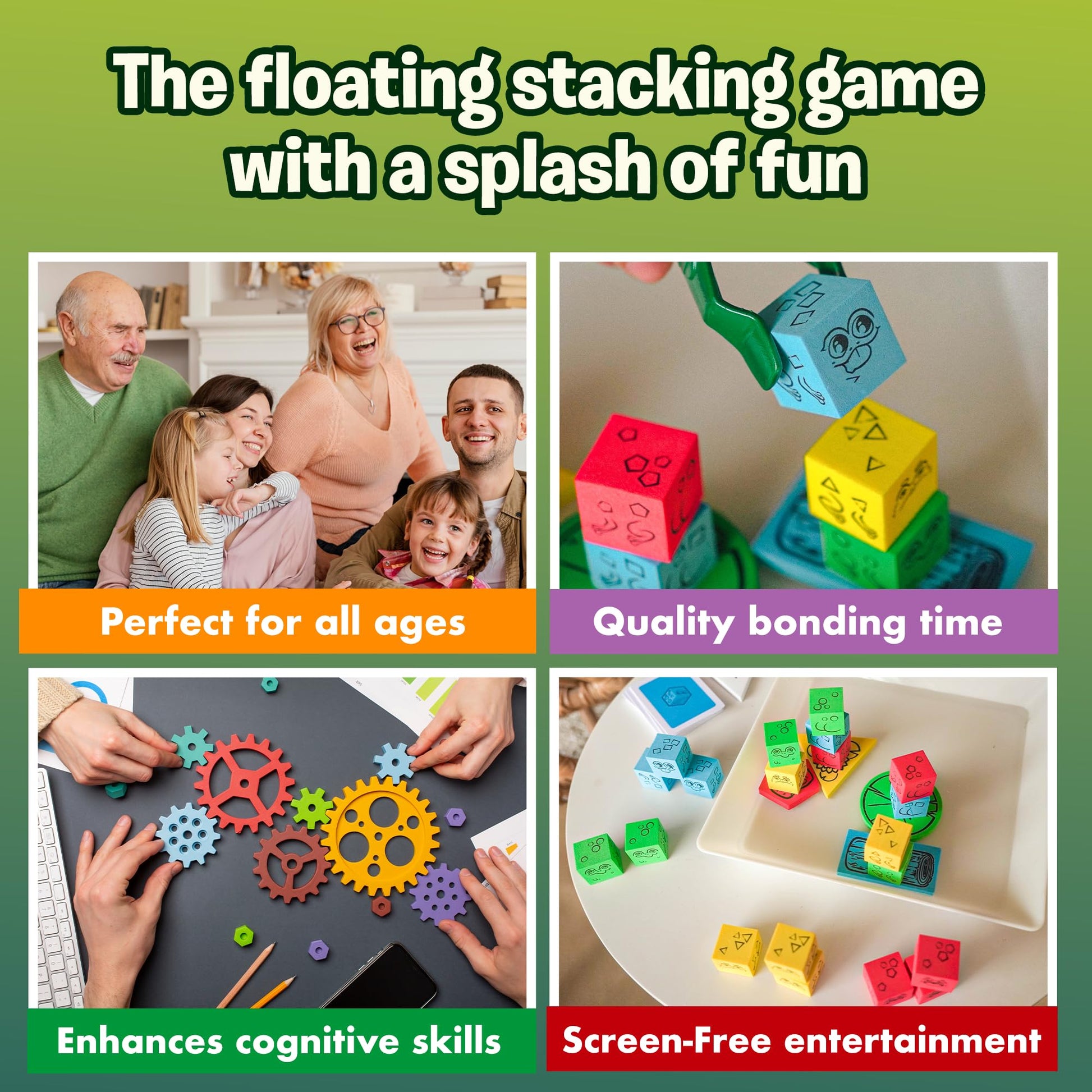 The Uzzle Topple Toads - Fun & Competitive Stacking Game - Engaging Balance Board Game - Endless Laughter & Excitement -2-4 Players