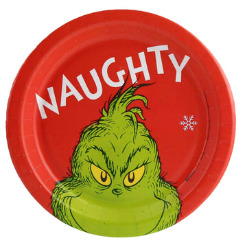 Grinch Christmas Naughty & Nice Party Supply Set - Disposable Paper Desert Plates - Serves 16