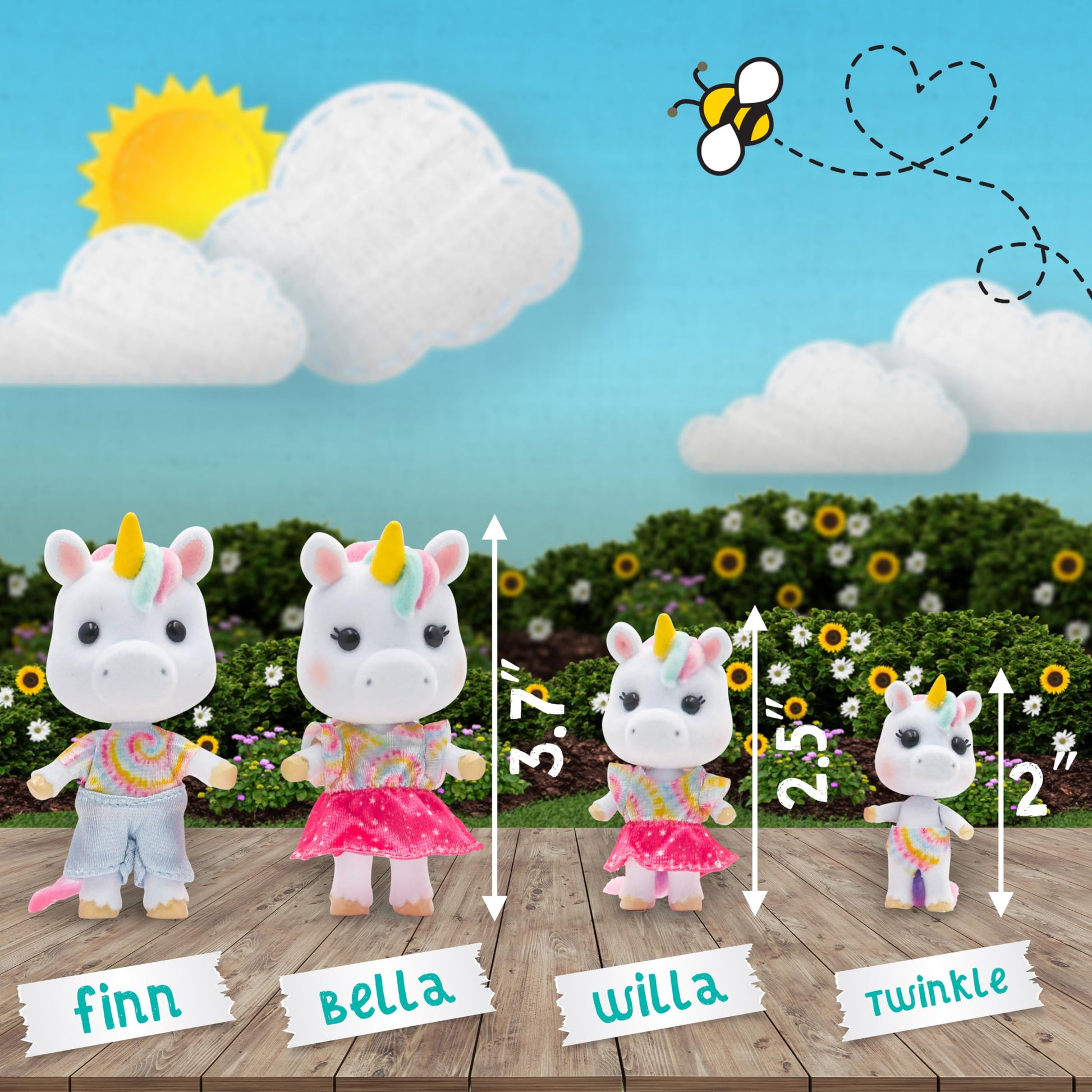 Sunny Days Entertainment Honey Bee Acres Rainbow Ridge Daydreamers Unicorn Family - 4 Miniature Flocked Dolls | Small Fantasy Collectible Figures |