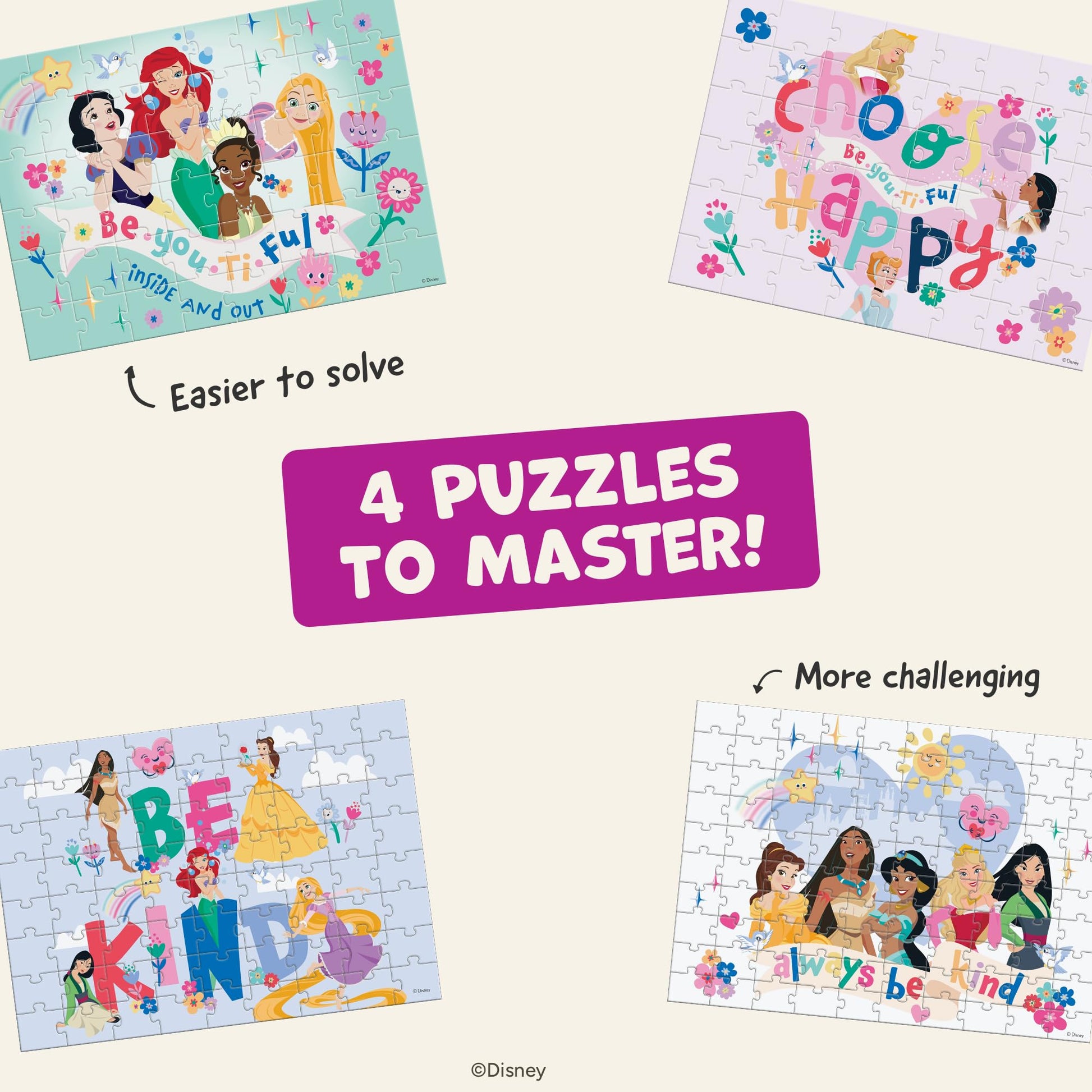 Disney Princess - CEACO 4-in-1 Multipack Jigsaw Puzzles - 48, 72 & 100 Pieces, Preschool Puzzle Set for Ages 3-6+