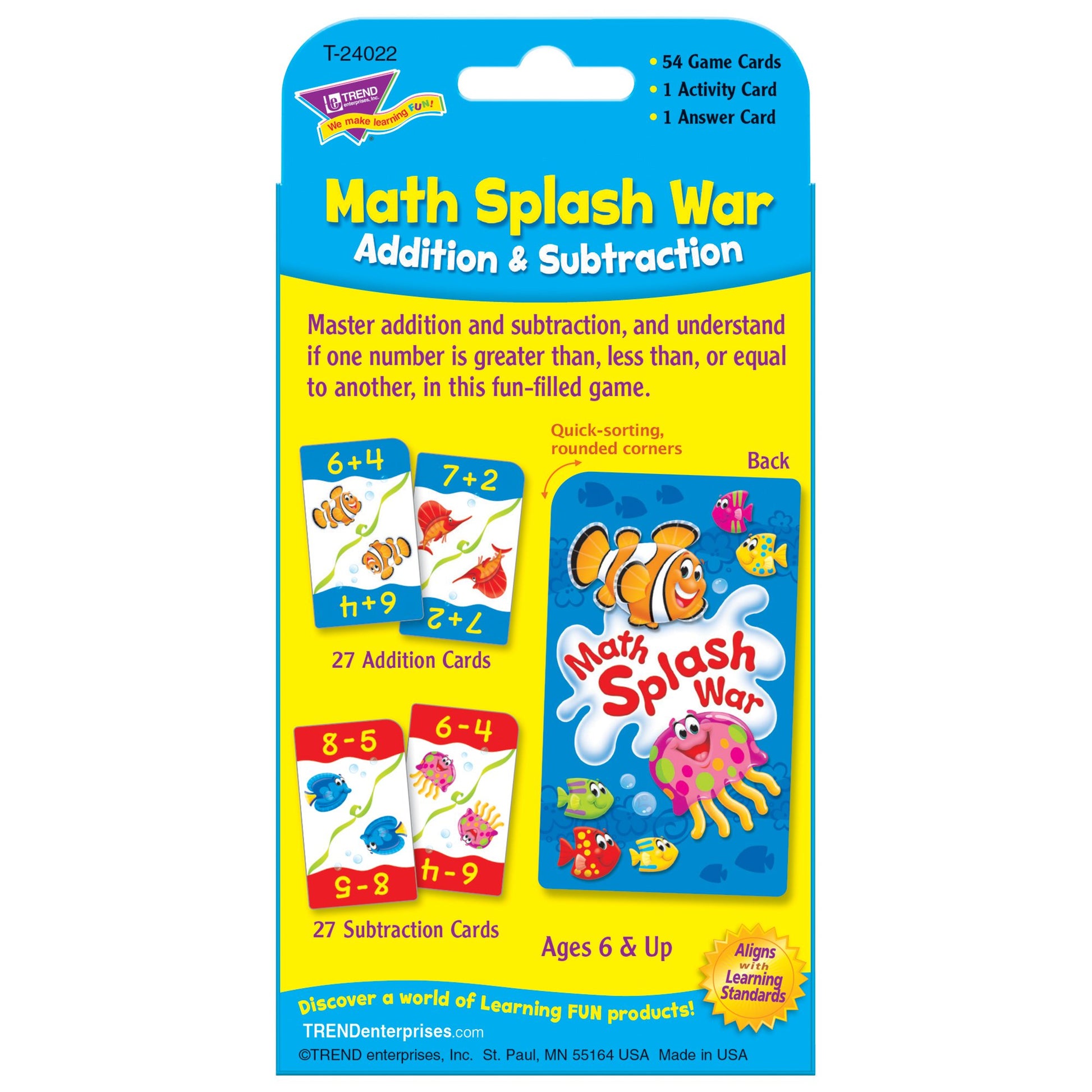 Trend Math Splash War Addition & Subtraction Challenge Cards, Ages 6-9, Grades 1-3